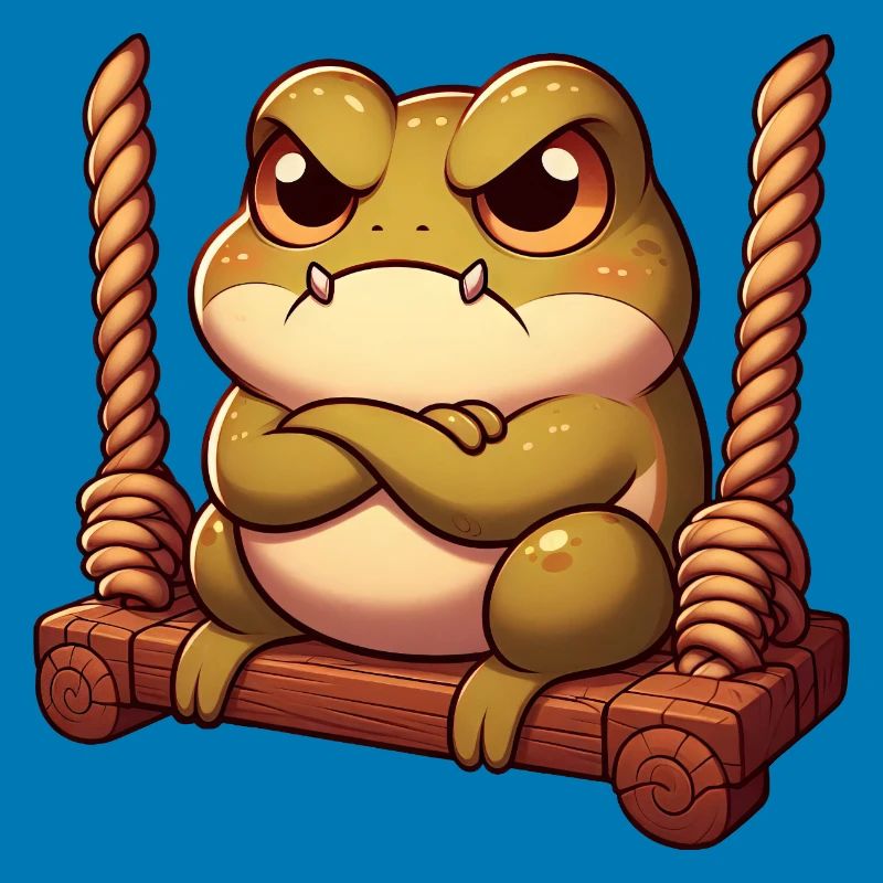 Grumpy frog toad swinging annoyed angry