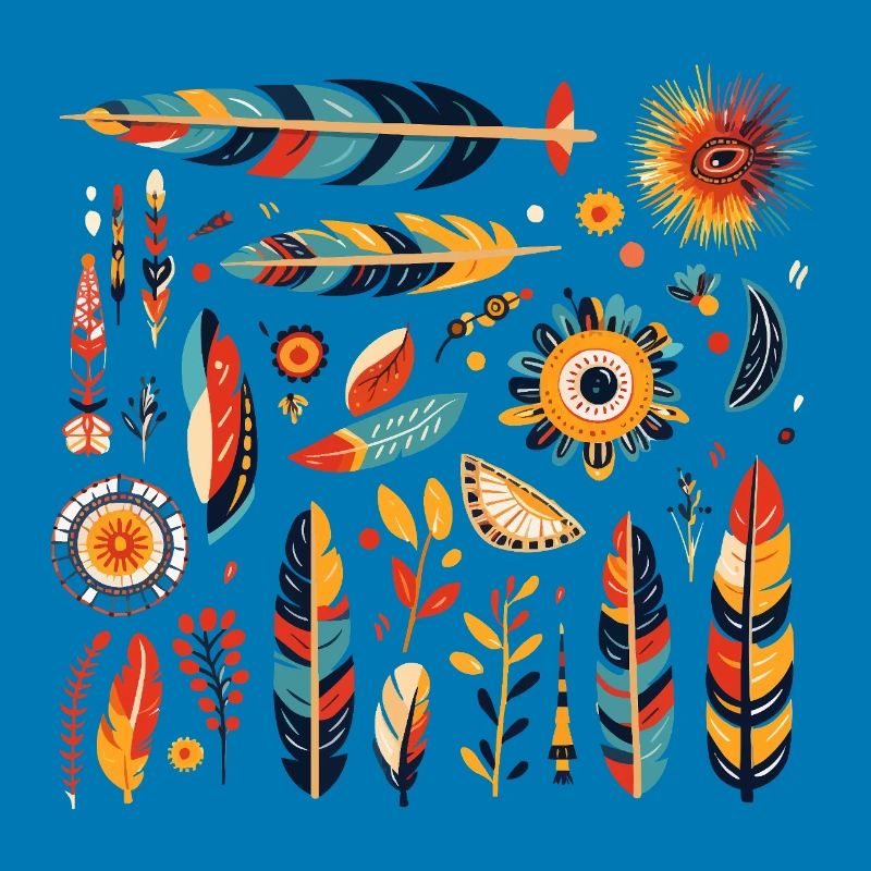 Boho Feather and Flowers Pattern