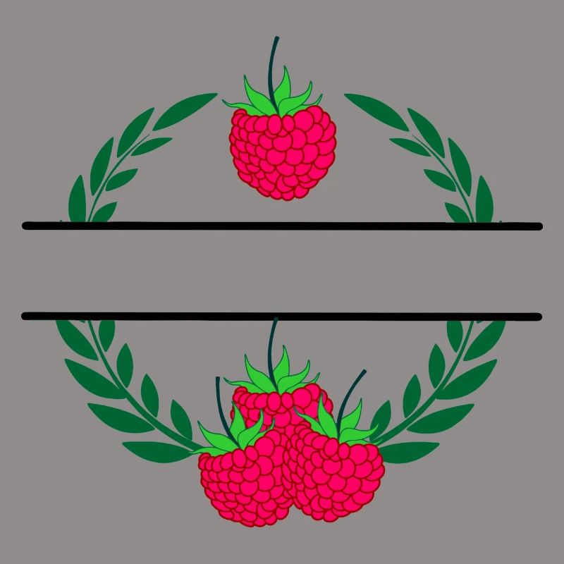 Raspberry in laurel wreath with red raspberry