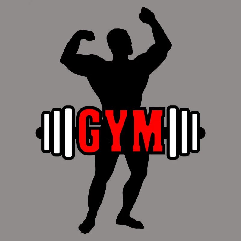 Roter Text "GYM" über Bodybuilder