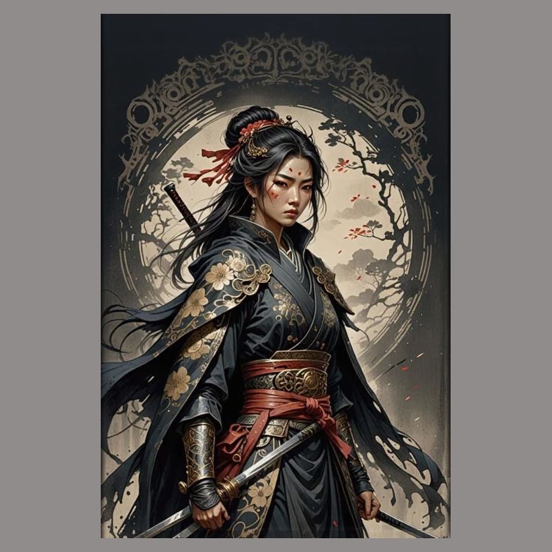 Dunkle Samurai Kriegerin im Kimono