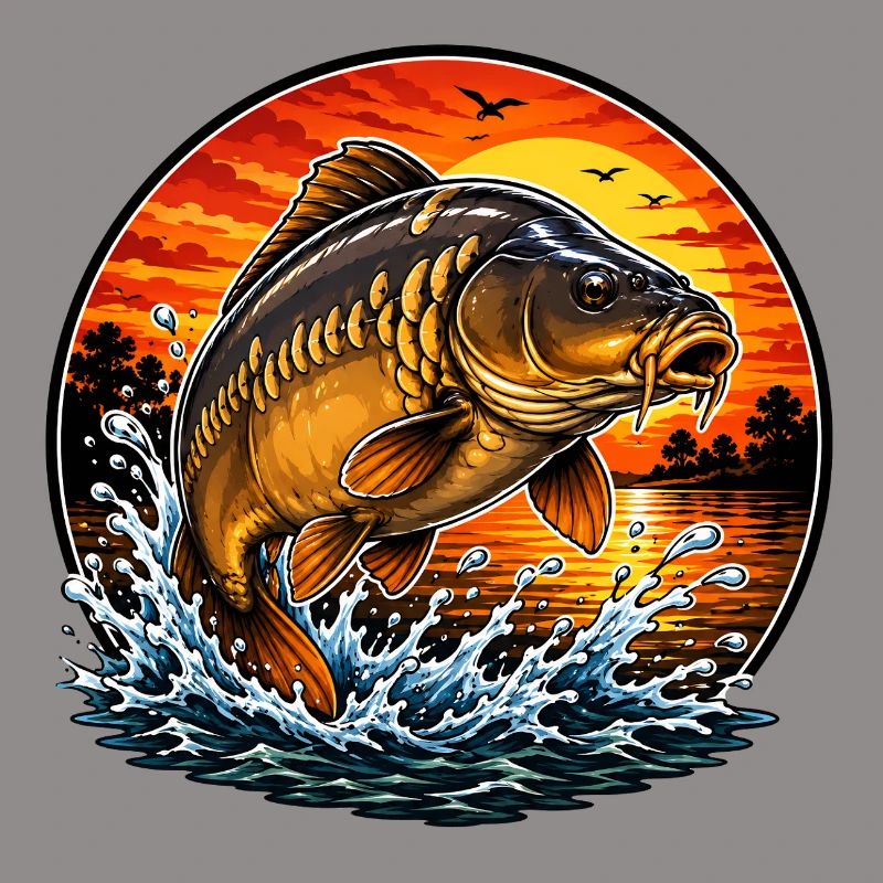 Sunset Mirror Carp Jump