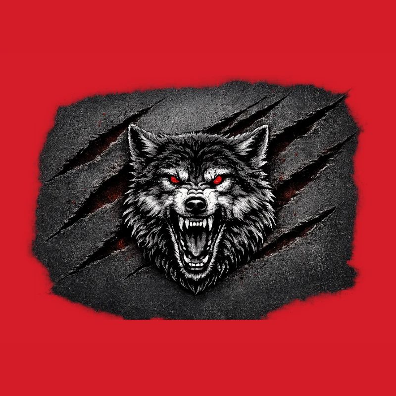 Red eye wolf with scratch marks