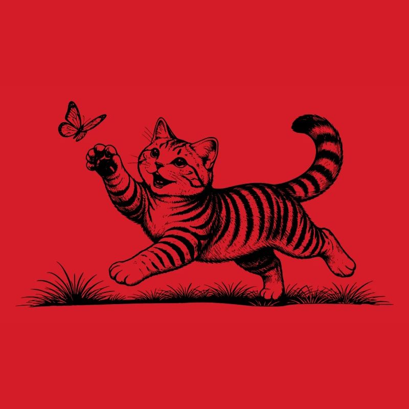Cat playing with butterfly