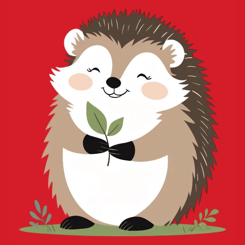 Cute hedgehog with leaf