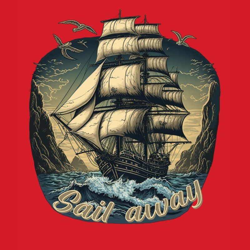 Gigantic boat sails in a storm on the high seas