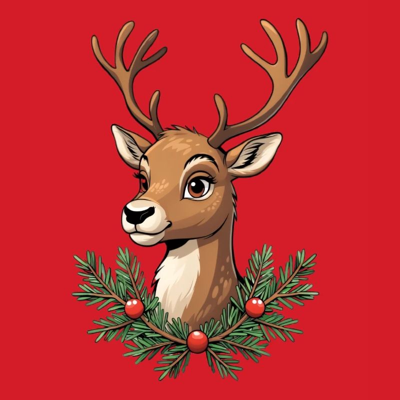 Hirschkopf mit Weihnachtskranz