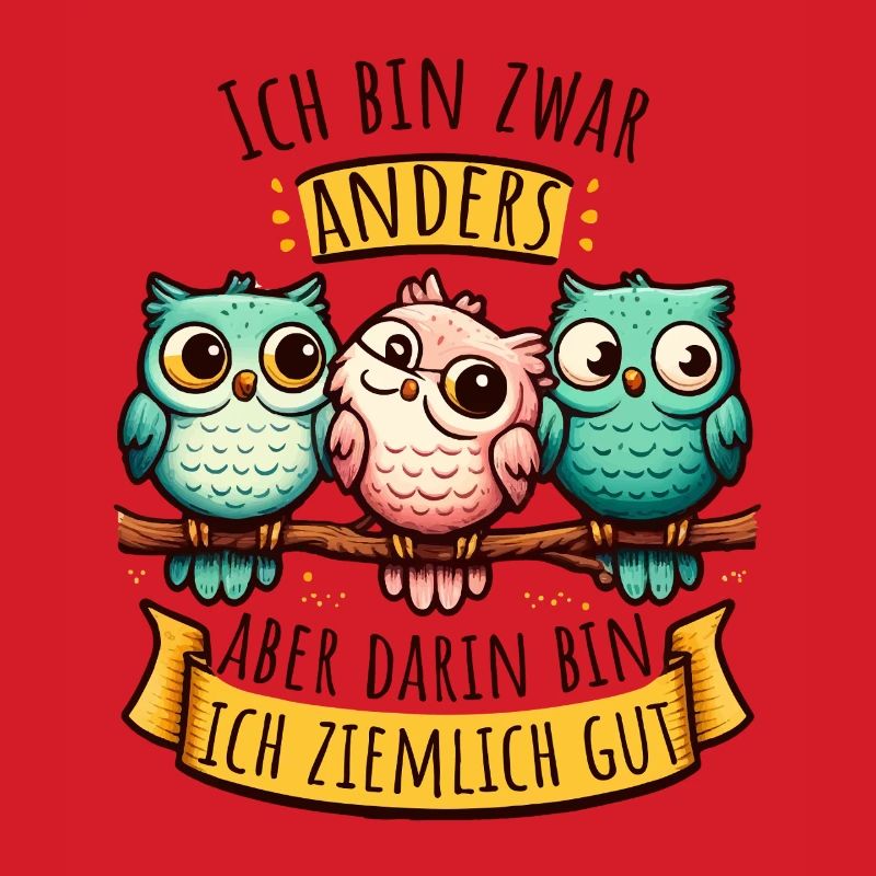 Anderssein Spruch mit bunten Eulen