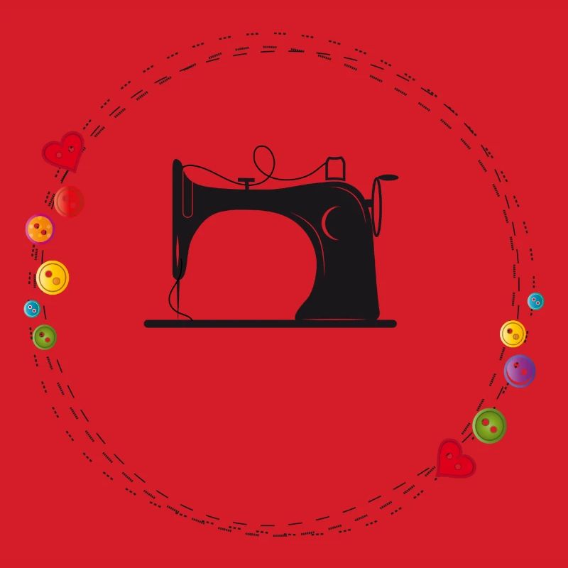 nostalgic stylized sewing machine with buttons