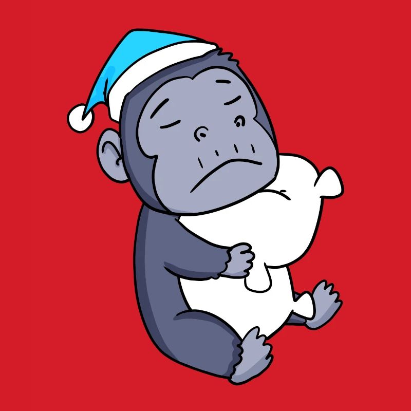 Gorilla with pillow and sleeping cap