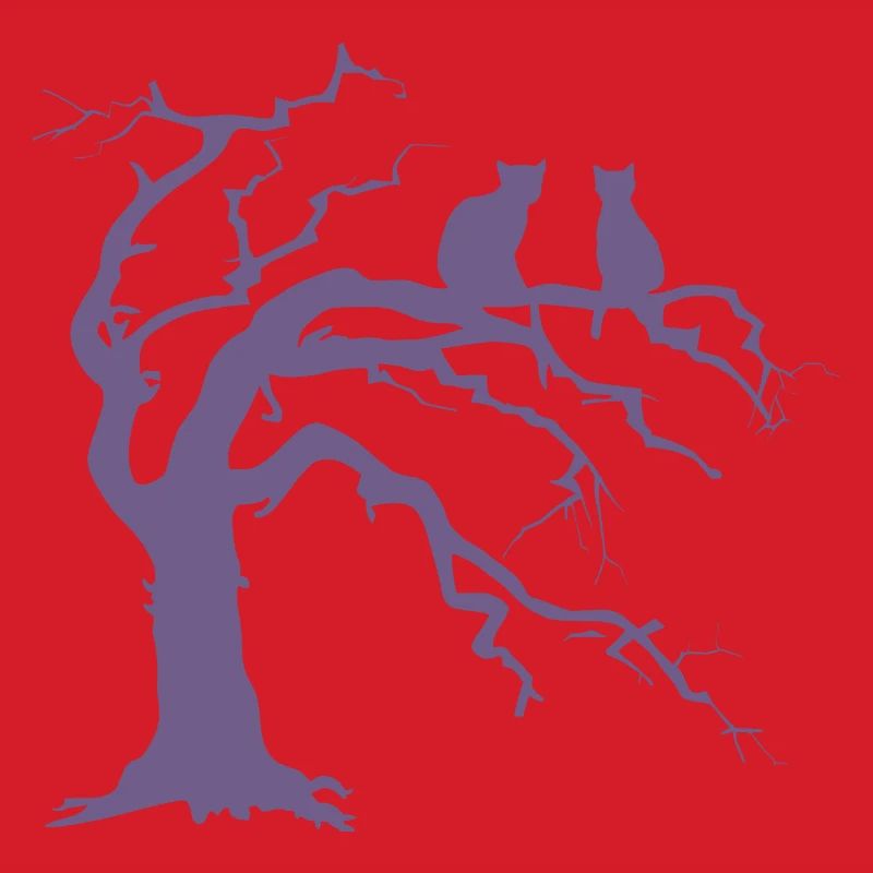 Dead tree with 2 cats silhouette