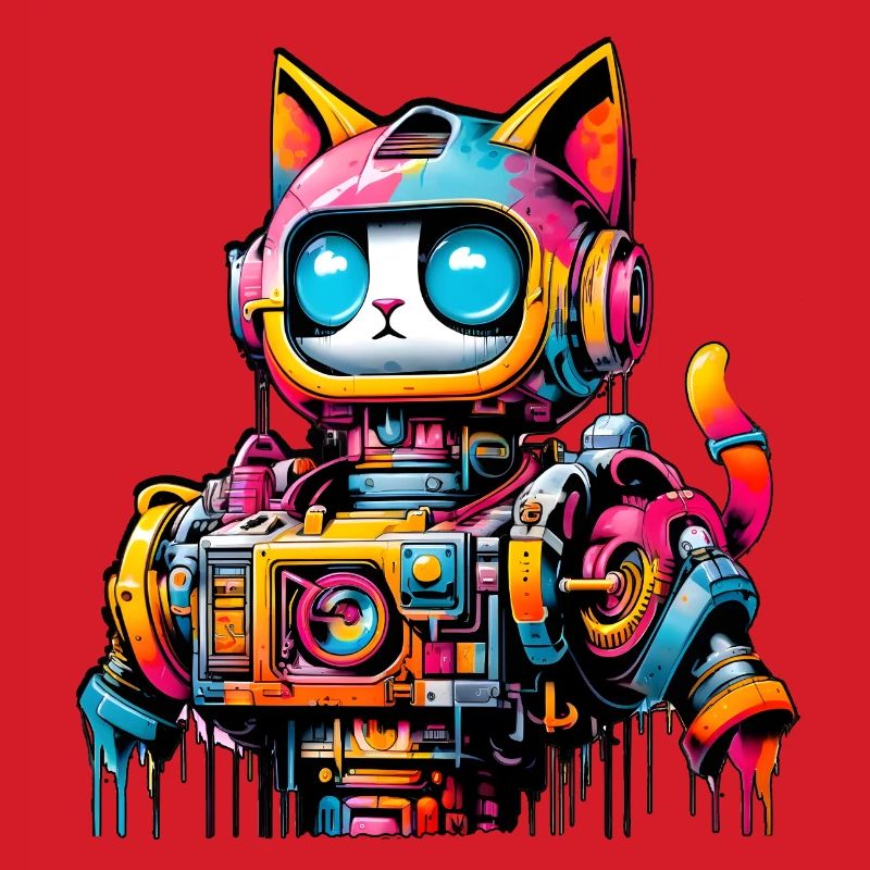 Cat designed as a robot in comic graffiti style