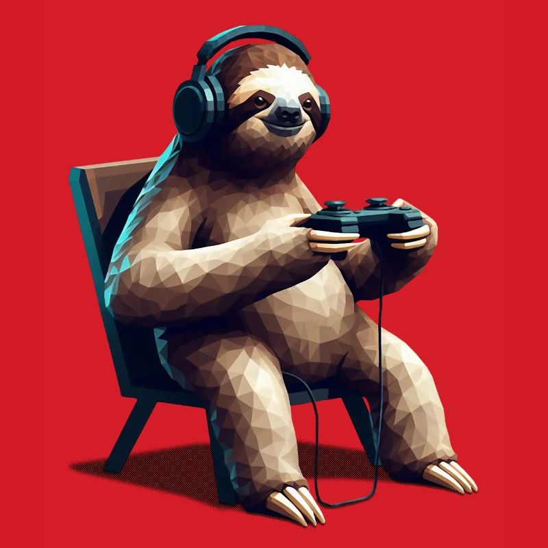 Sloth Gamer with Headset & Controller Low Poly