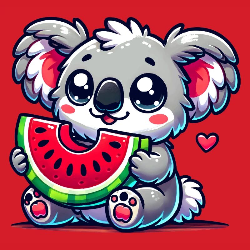 L’adorable koala déguste un morceau de pastèque