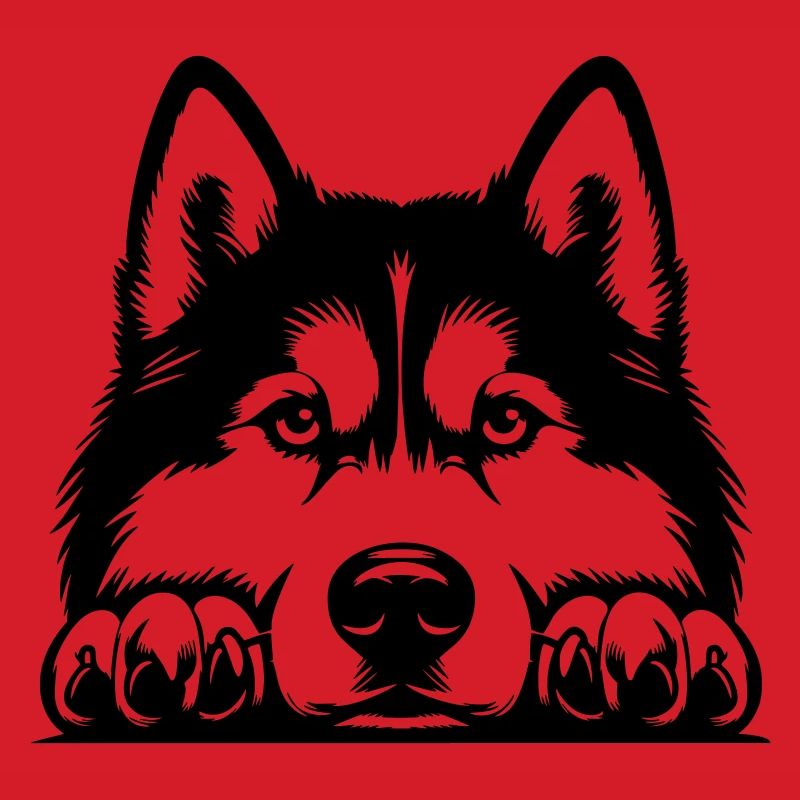 Husky head with paws
