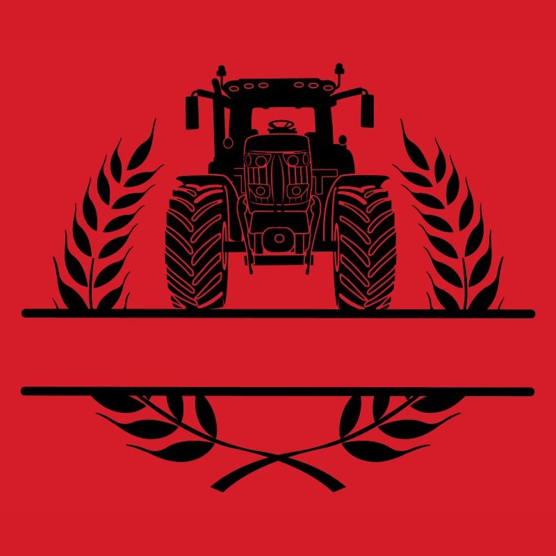 Traktor-Frontansicht im Lorbeerkranz