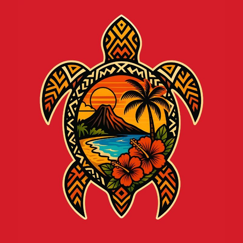 Tropical Sunset Turtle Design