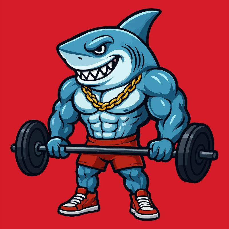 Shark Muscles Comic Bodybuilder