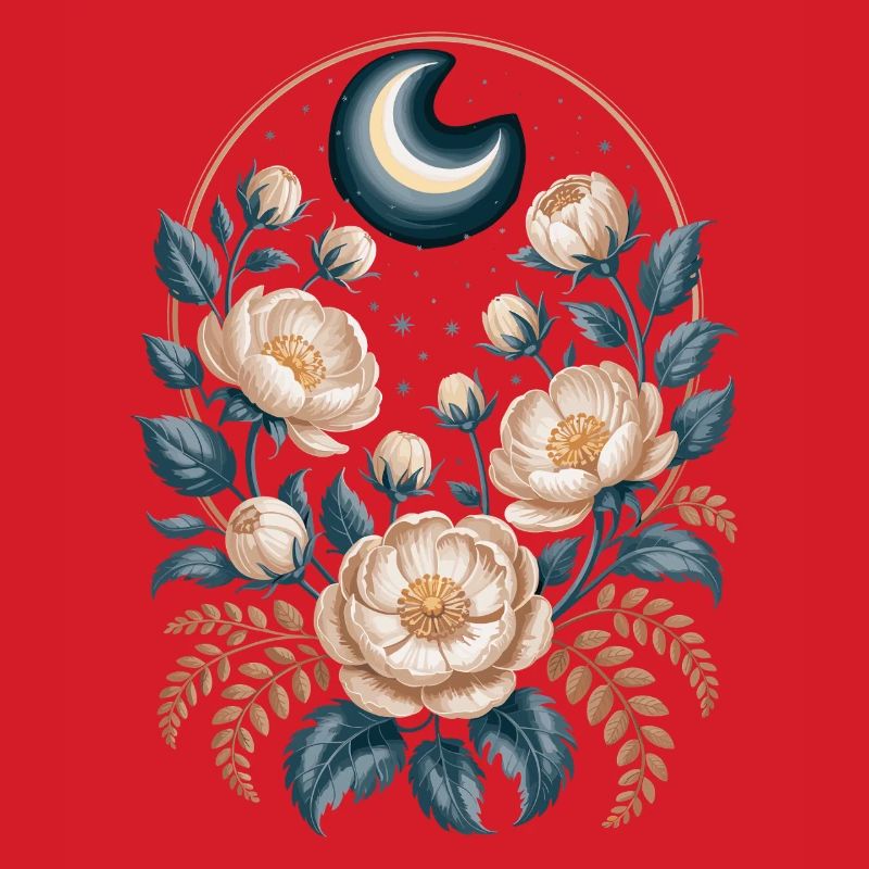 Moon and floral patterns for nighttime elegance