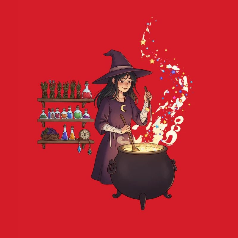 Magical witch casting spells
