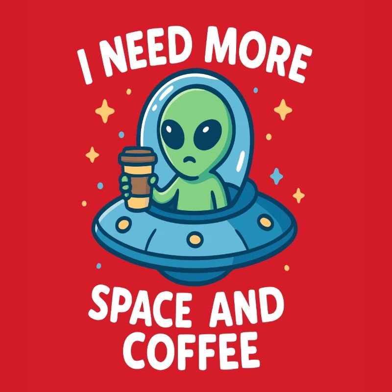 Space alien with coffee cup and message