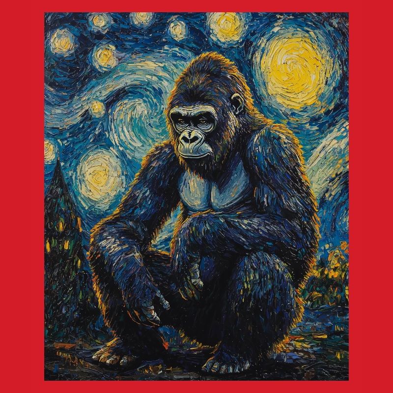 Gorilla Gorillas Monkey Van Gogh Style Starry Night
