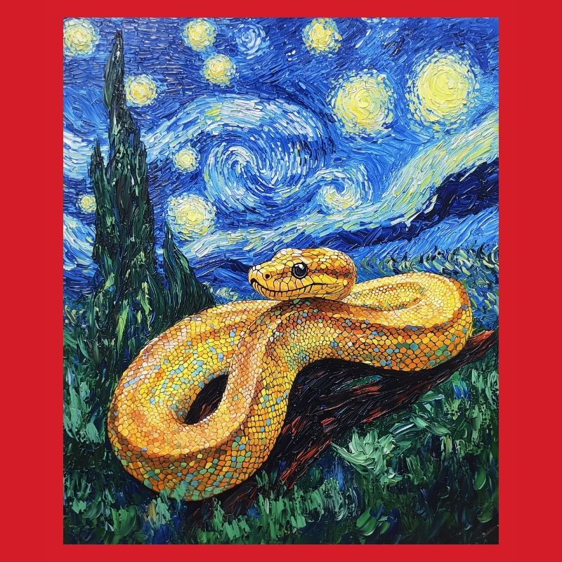 Serpent Python Style Van Gogh Nuit étoilée