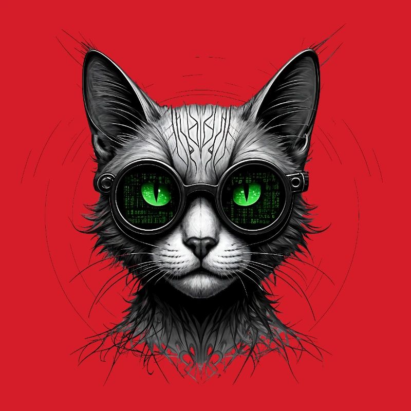 Green Eyes Computer Coder Geek Cat