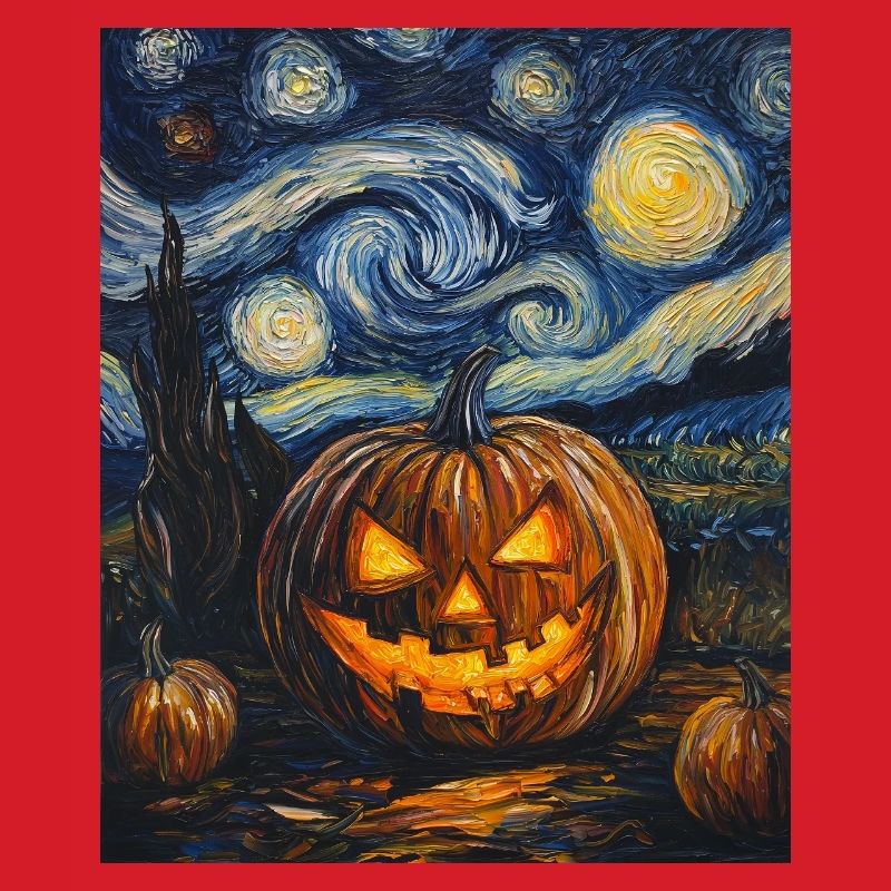 Pumpkin Halloween Van Gogh Style Starry Night