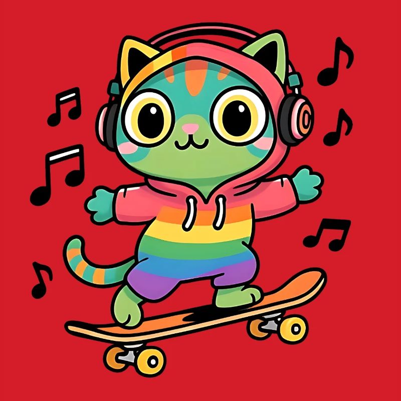 Rainbow cat on skateboard