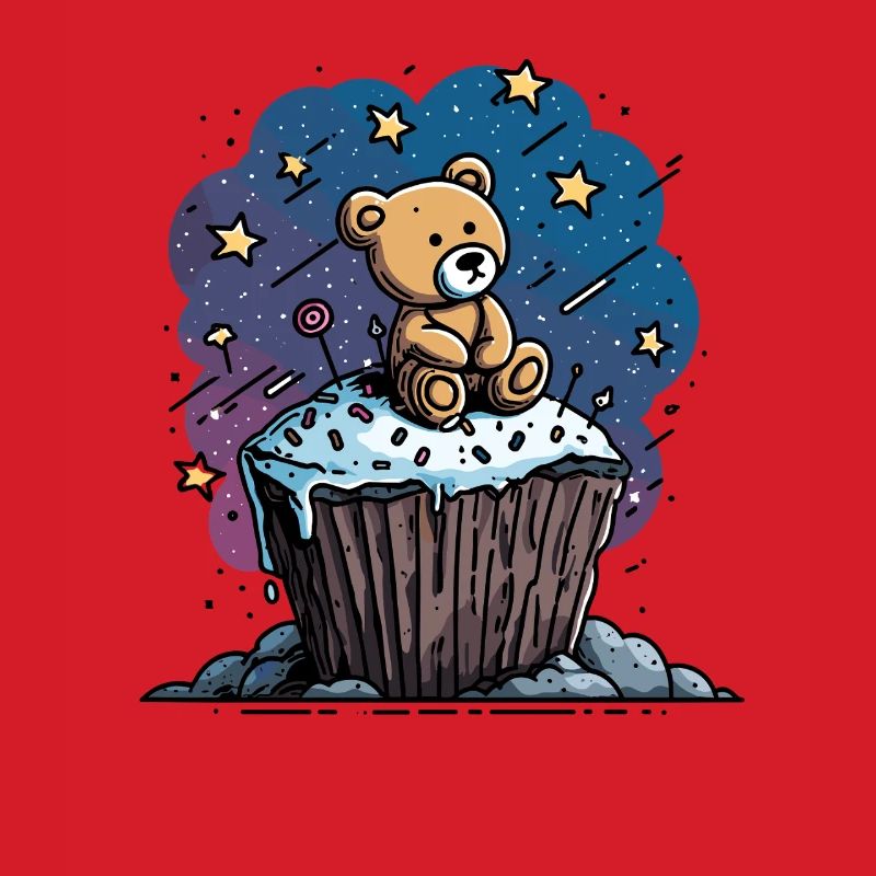 Ourson câlin sur un cupcake dans l’espace