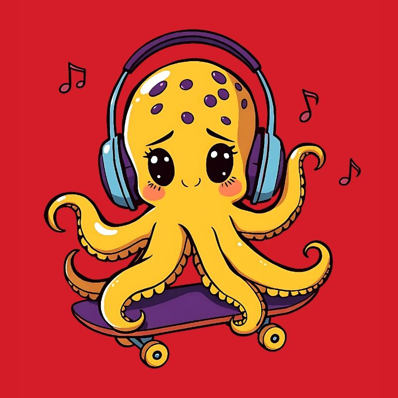 Octopus DJ on skateboard