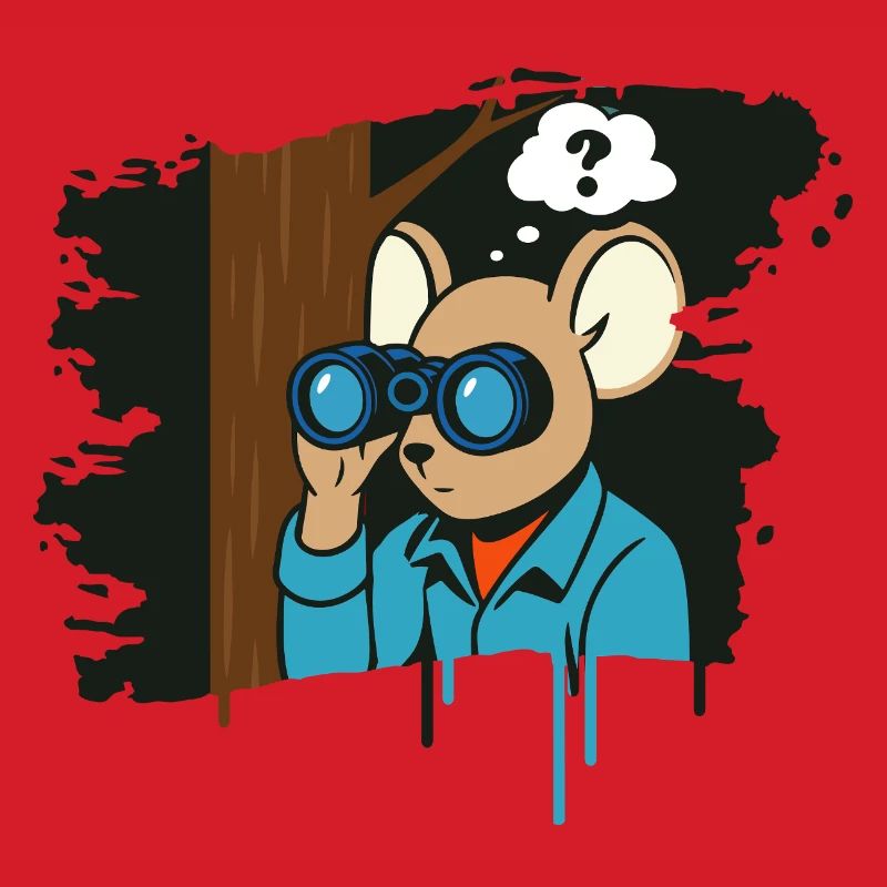 Curious mouse with binoculars in comic style
