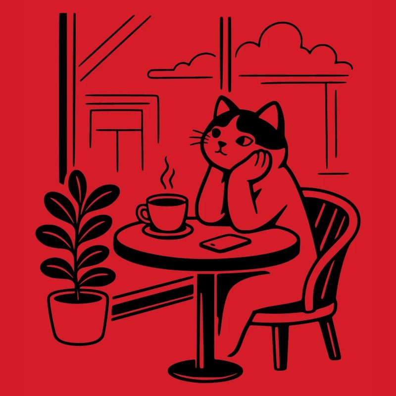 Nachdenkliche Katze Café
