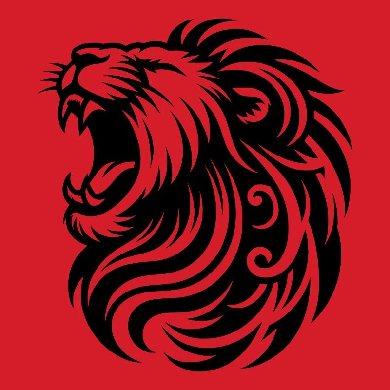Roaring lion with elegant mane and teeth