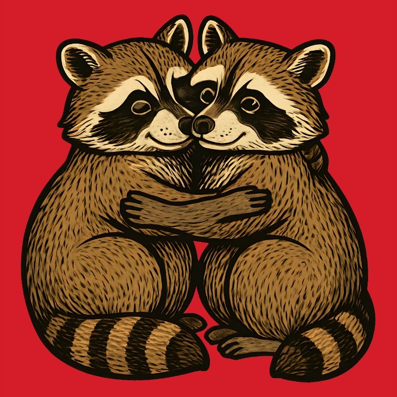 Deux ratons laveurs s’embrassent