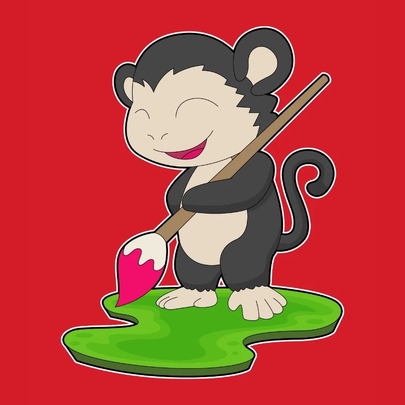 Monkey Painter Brush Painting