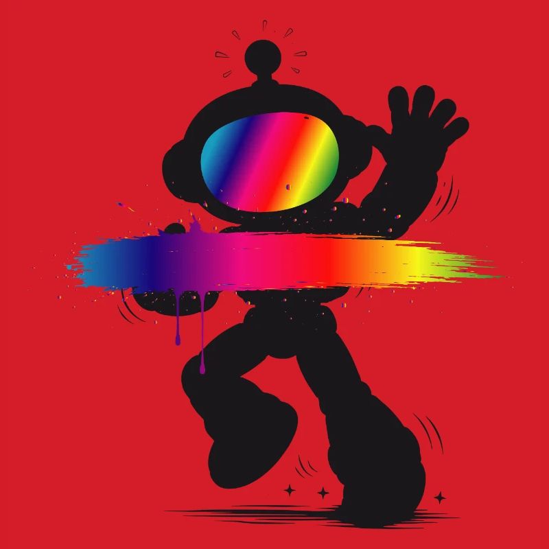 Robot Silhouette Rainbow Splash Design