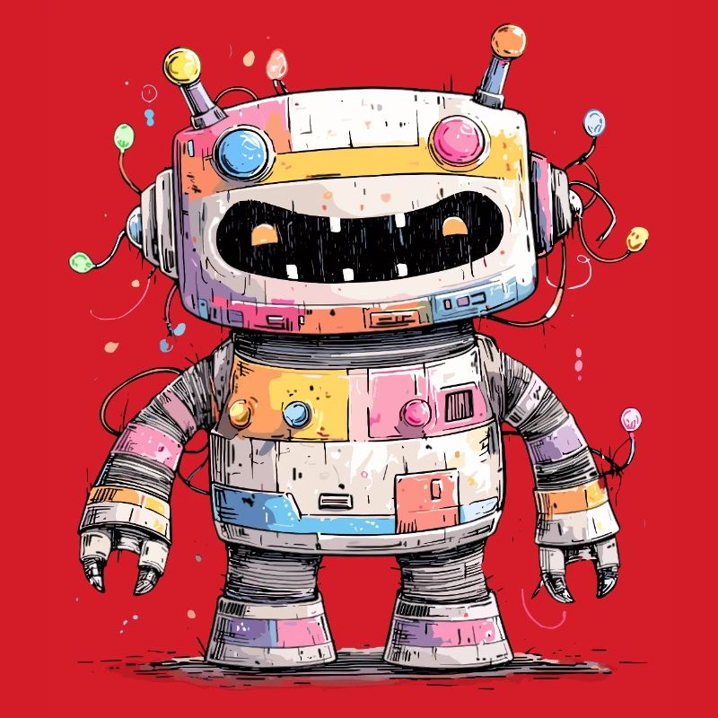 Bunter Roboter mit Farbspritzern