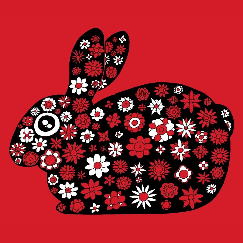 Black rabbit floral pattern