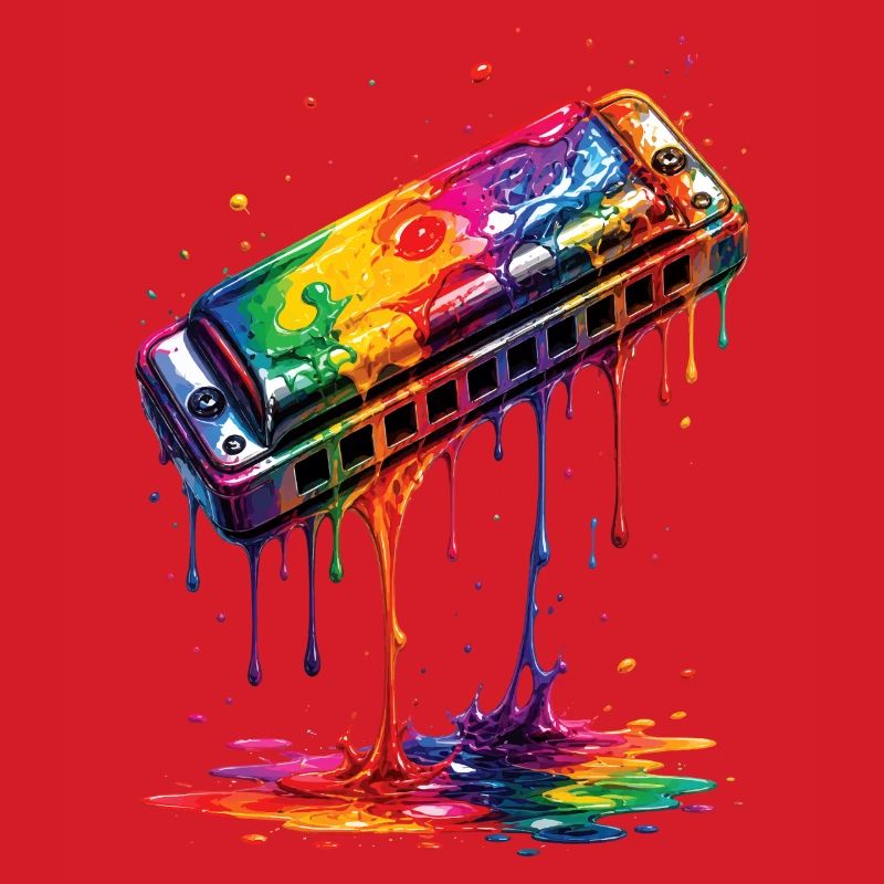 Harmonica with dripping paint