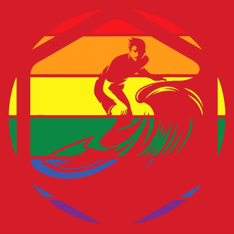Rainbow Wave Surfer Circle