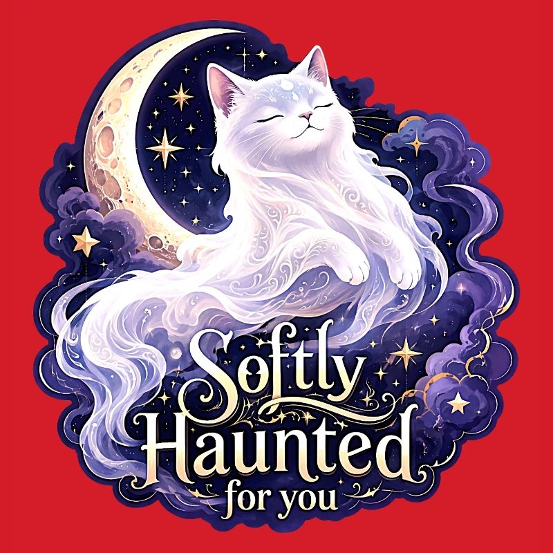 Softly Haunted White Moon Cat Gothic Celestial