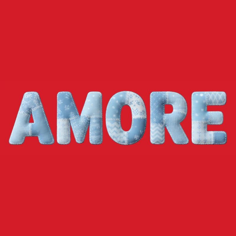 Amore Lettering Patchwork Design Blue