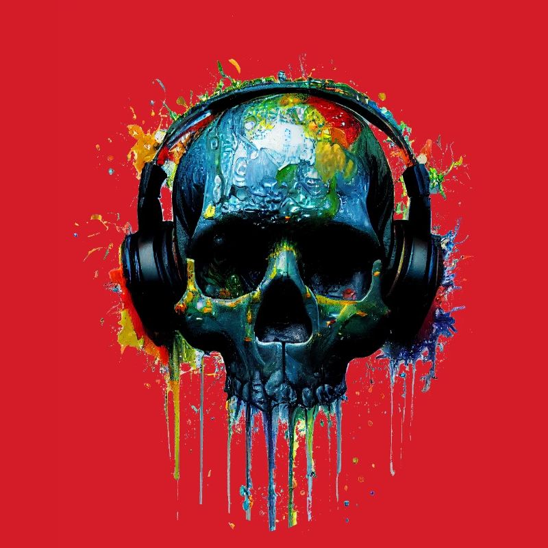 DJ Totenkopf farbig mit Kopfhörer