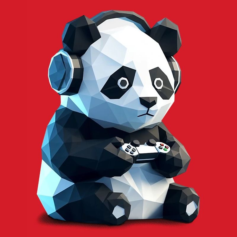 Gaming Panda mit Headset & Controller