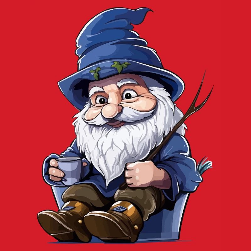 Blue forest gnome with mug