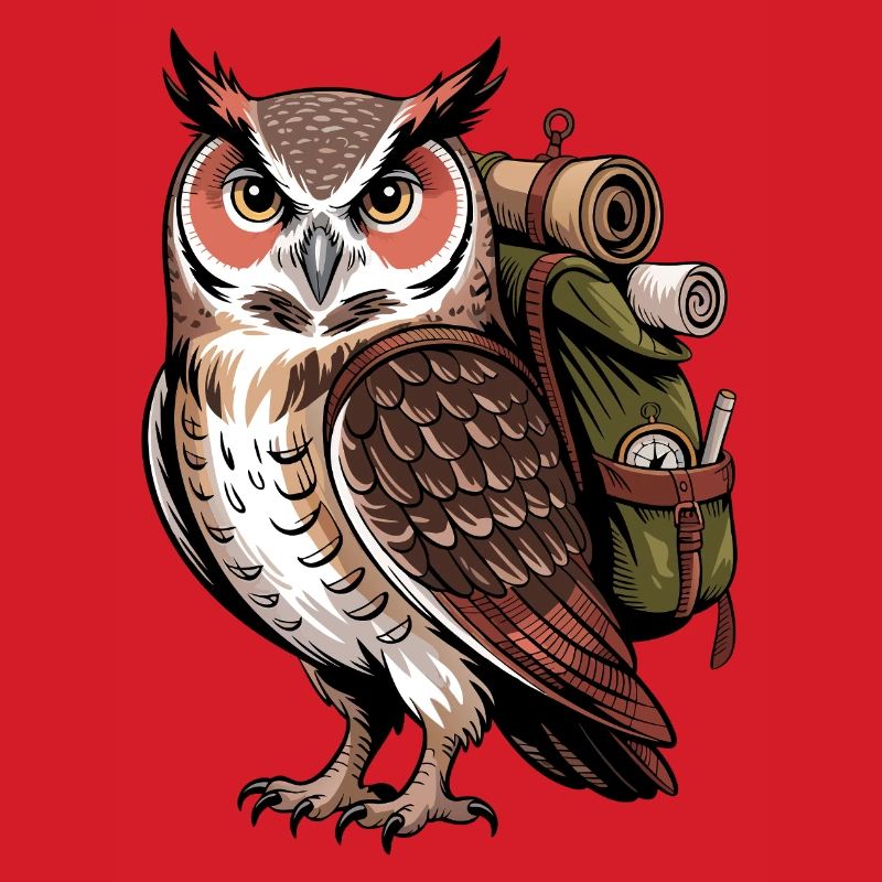 Eagle owl with backpack