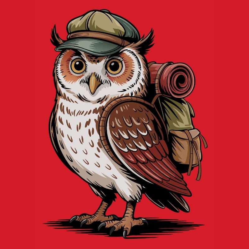 Wandernde Eule mit Rucksack