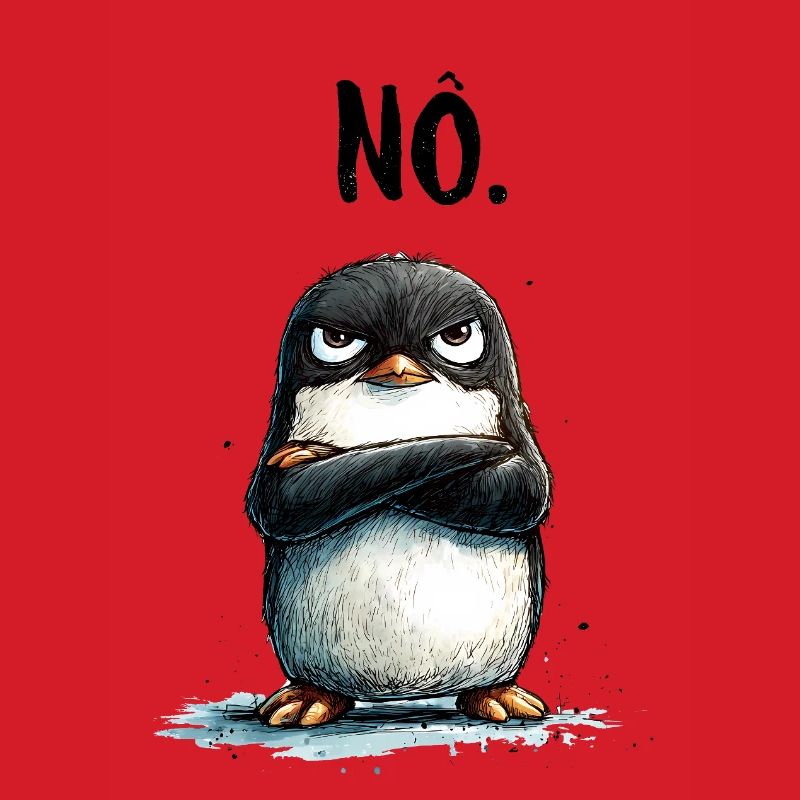 Grumpy Penguin Nope Statement Motif